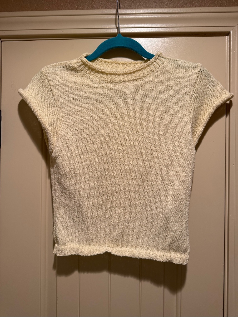 Cotton On Cream Short-Sleeve Crewneck Knit Sweater
